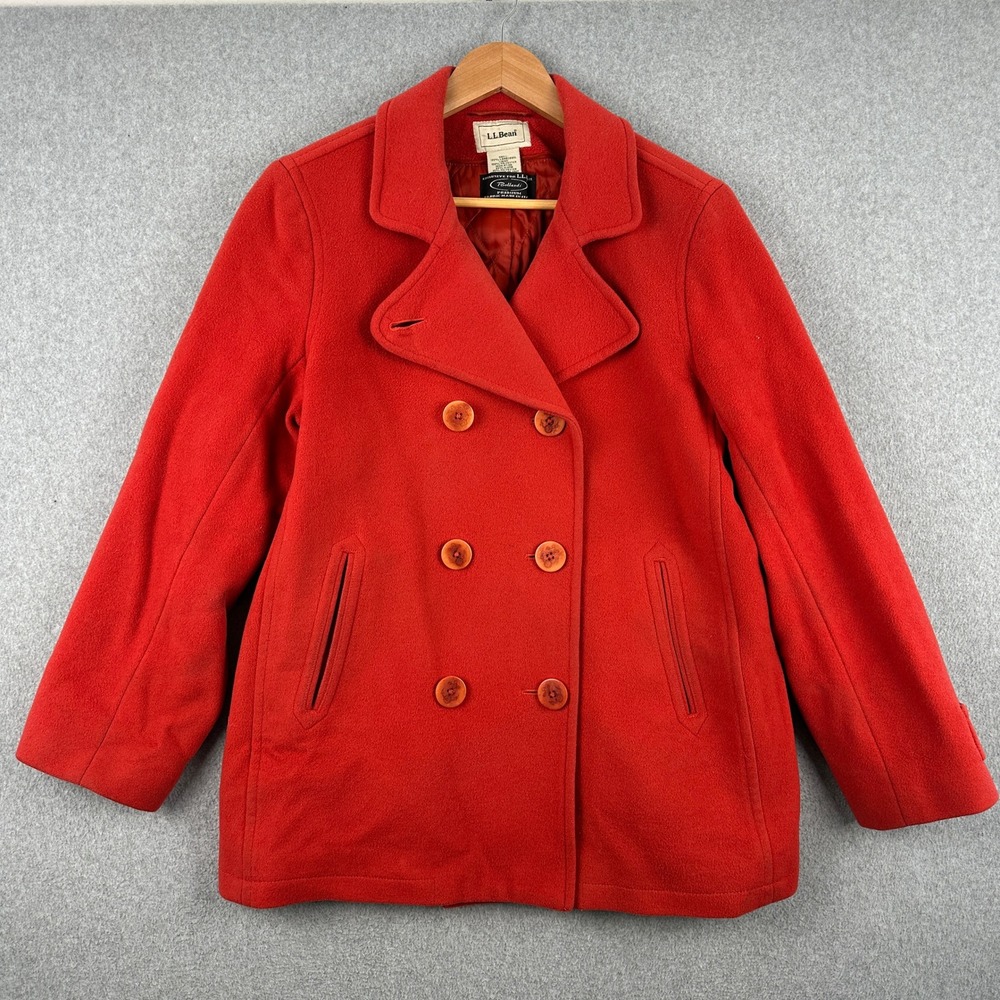 LL Bean Peacoat Womens 12 Red Lambswool Thinsulate Insulated Bellandi Coat